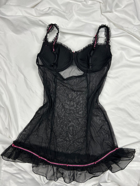 Black mesh babydoll cami top / mini dress (S/M)