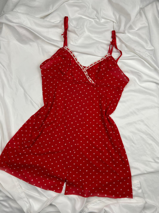 Red mesh polka dots babydoll cami mini dress (S/M)