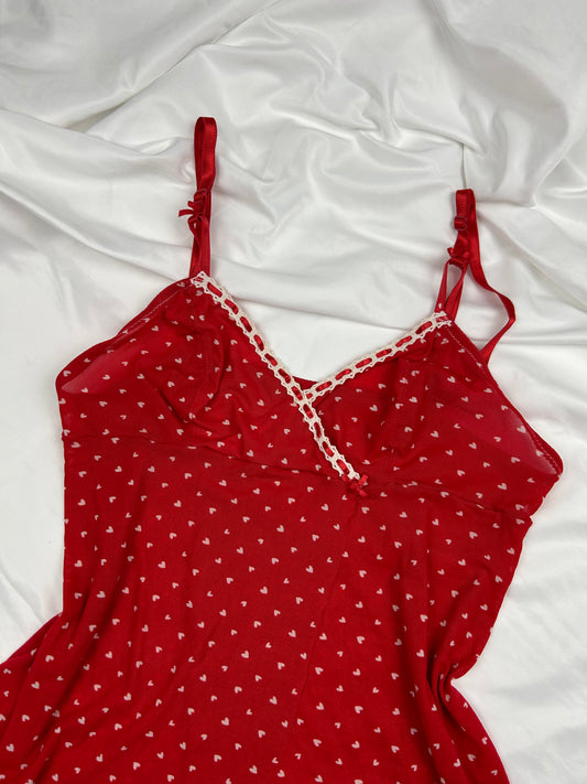 Red mesh polka dots babydoll cami mini dress (S/M)