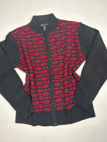 Red & black  wool zip up knitted jumper (S/M)