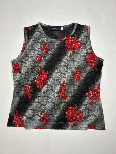 Grey floral print mesh lined tank top (L)