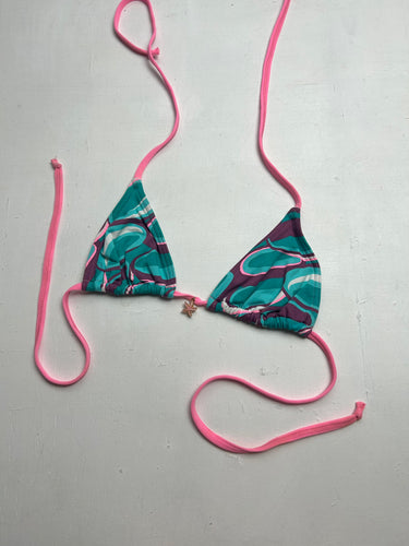 Blue & pink pendanty2k vintage bikini top (XS)