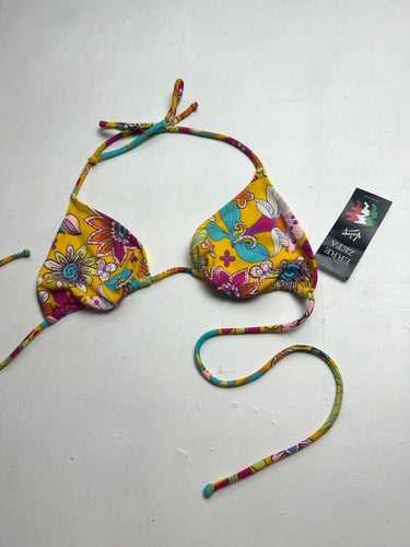 Yellow pearls graphic print y2k vintage bikini top (S)