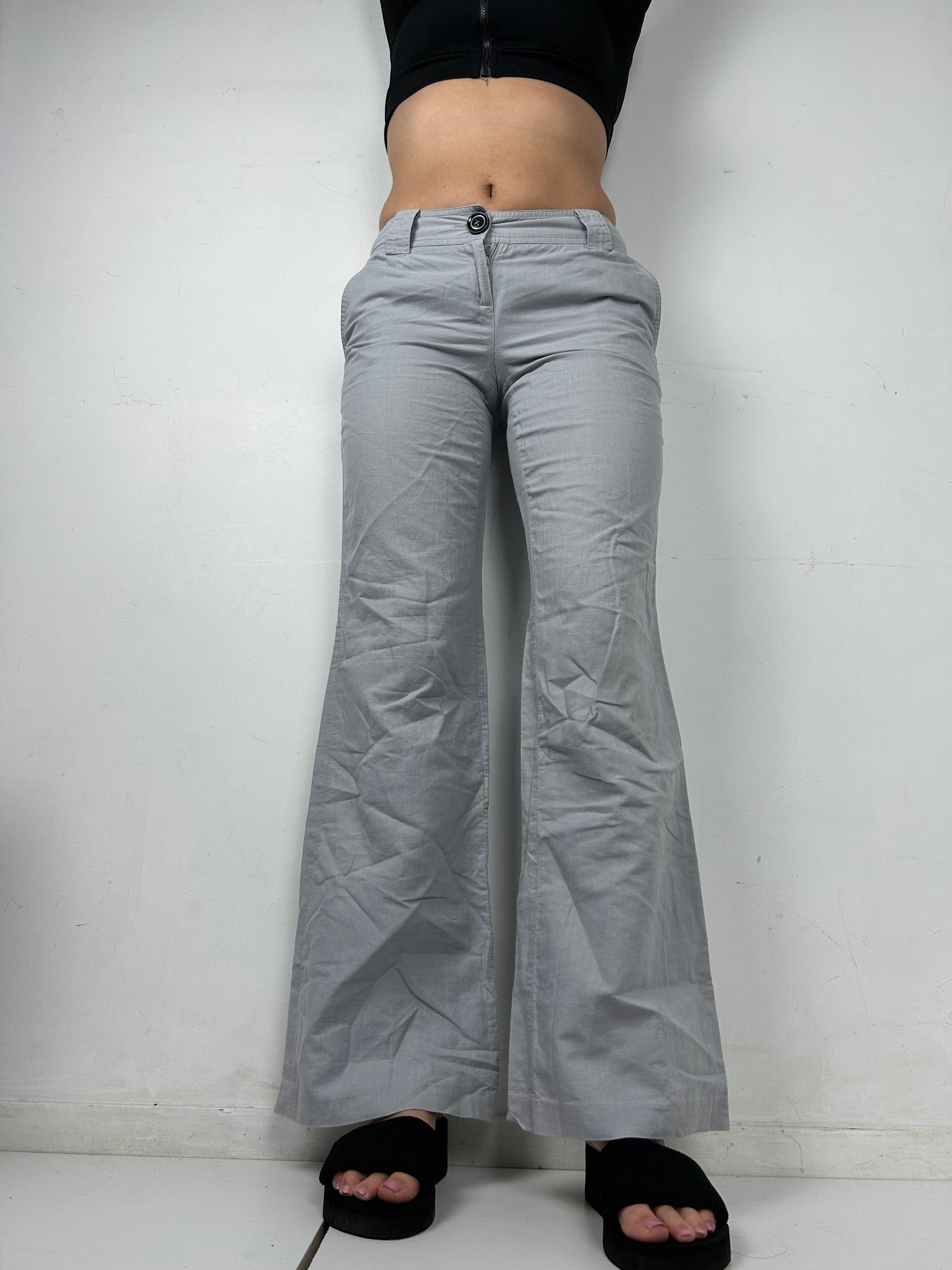 Grey low rise linen flare / bootcut office pants (S)