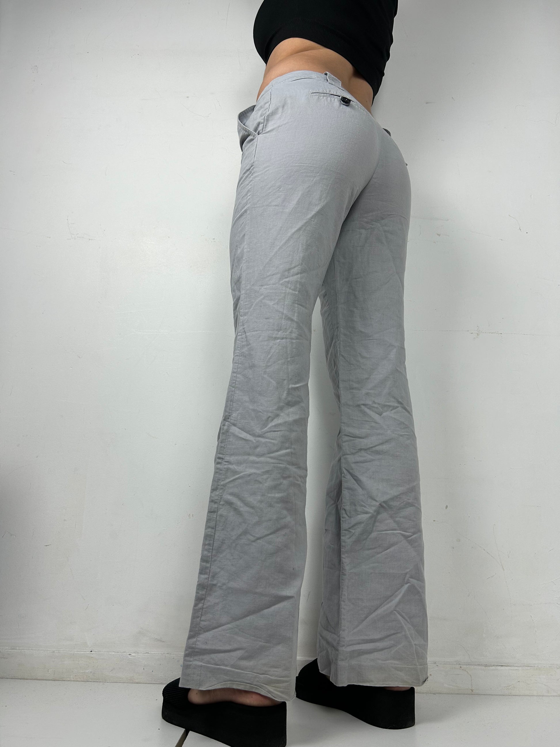 Grey low rise linen flare / bootcut office pants (S)