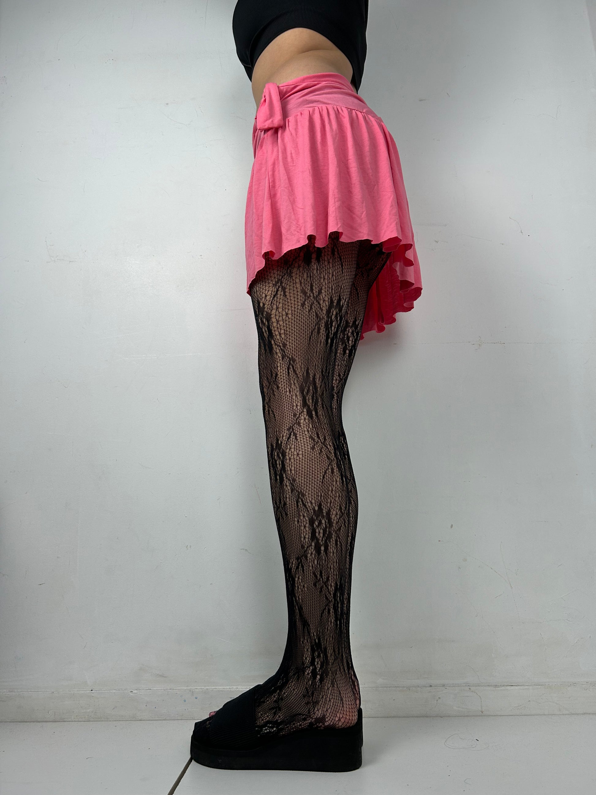 Pink low rise cotton pleated mini skirt (S/M)