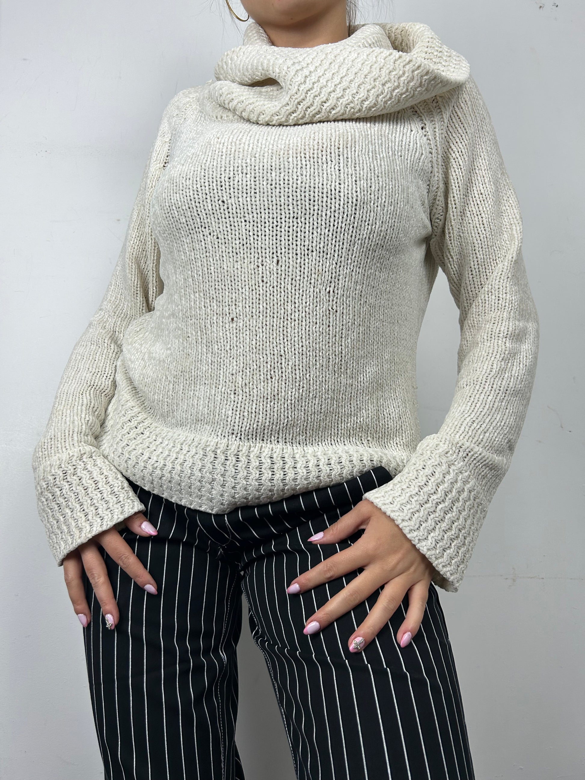 Cream bardot large neck jumper (M)