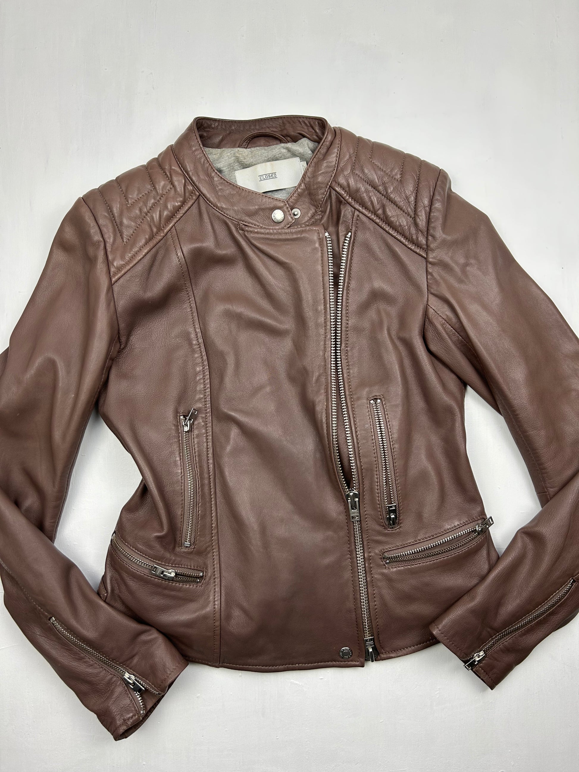 Brown 100% real leather biker jacket  (M)