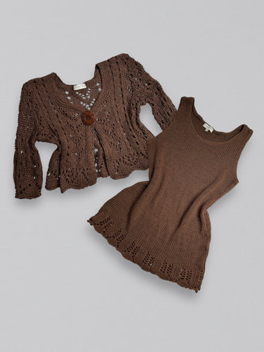 Brown crochet knitted tank top + bolero set (S/M)